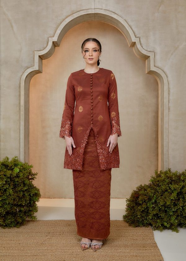 Saloma Songket Kebarung in Brick Orange (Pre-Order)