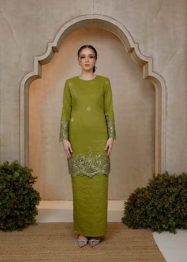 Seroja Songket Kurung in Olive Green