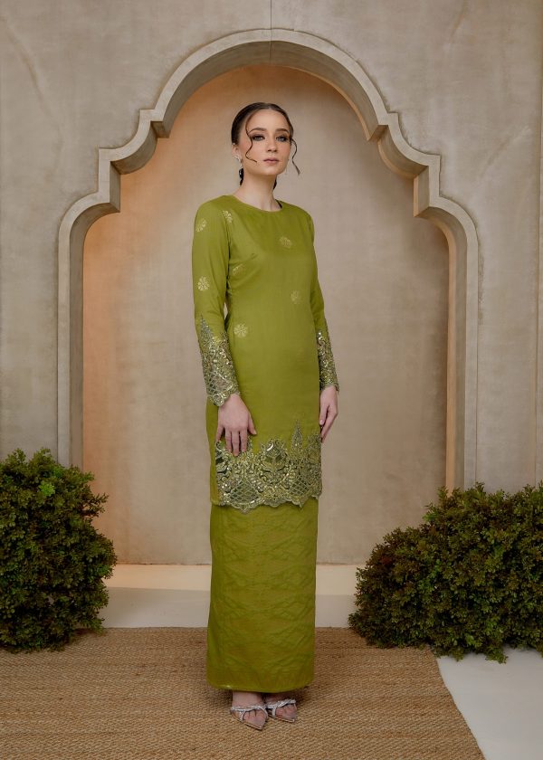 Seroja Songket Kurung in Olive Green - Image 3