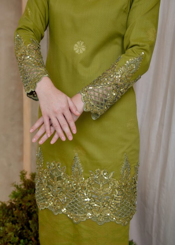 Seroja Songket Kurung in Olive Green - Image 4