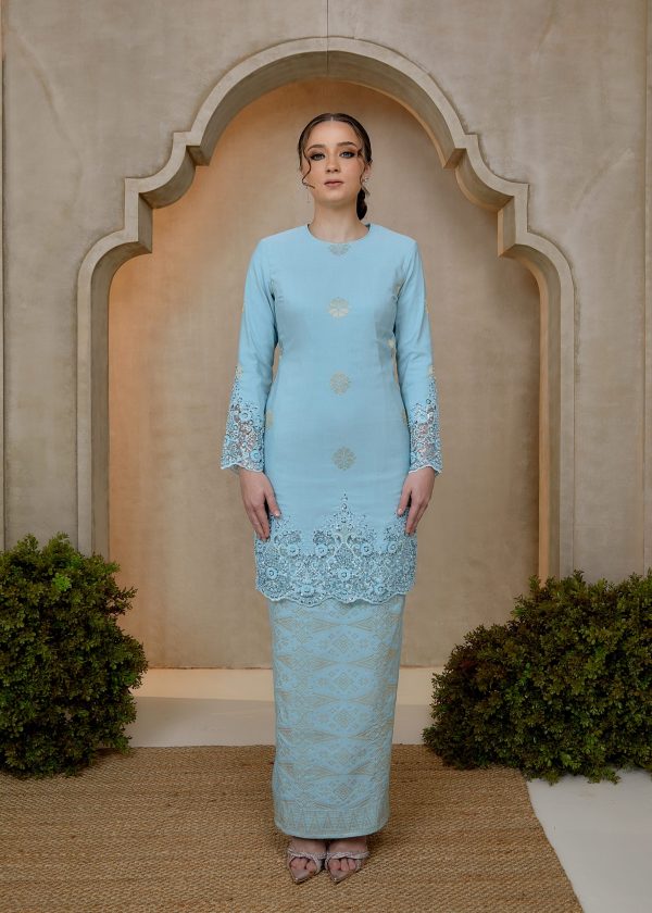 Seroja Songket Kurung in Aqua Blue (Pre-Order)