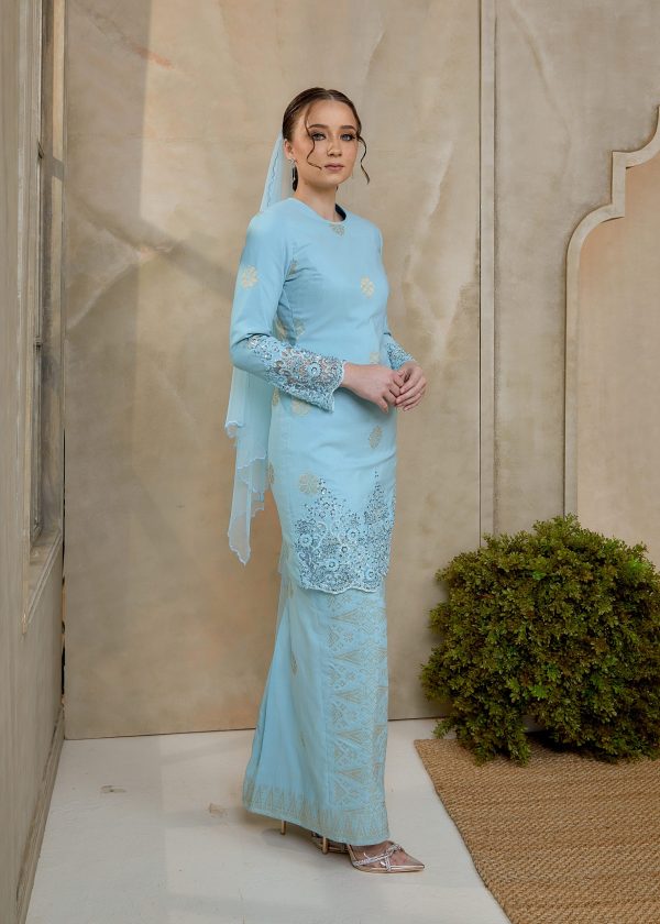 Seroja Songket Kurung in Aqua Blue (Pre-Order) - Image 7