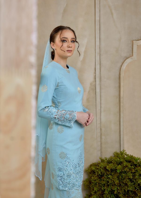 Seroja Songket Kurung in Aqua Blue (Pre-Order) - Image 8