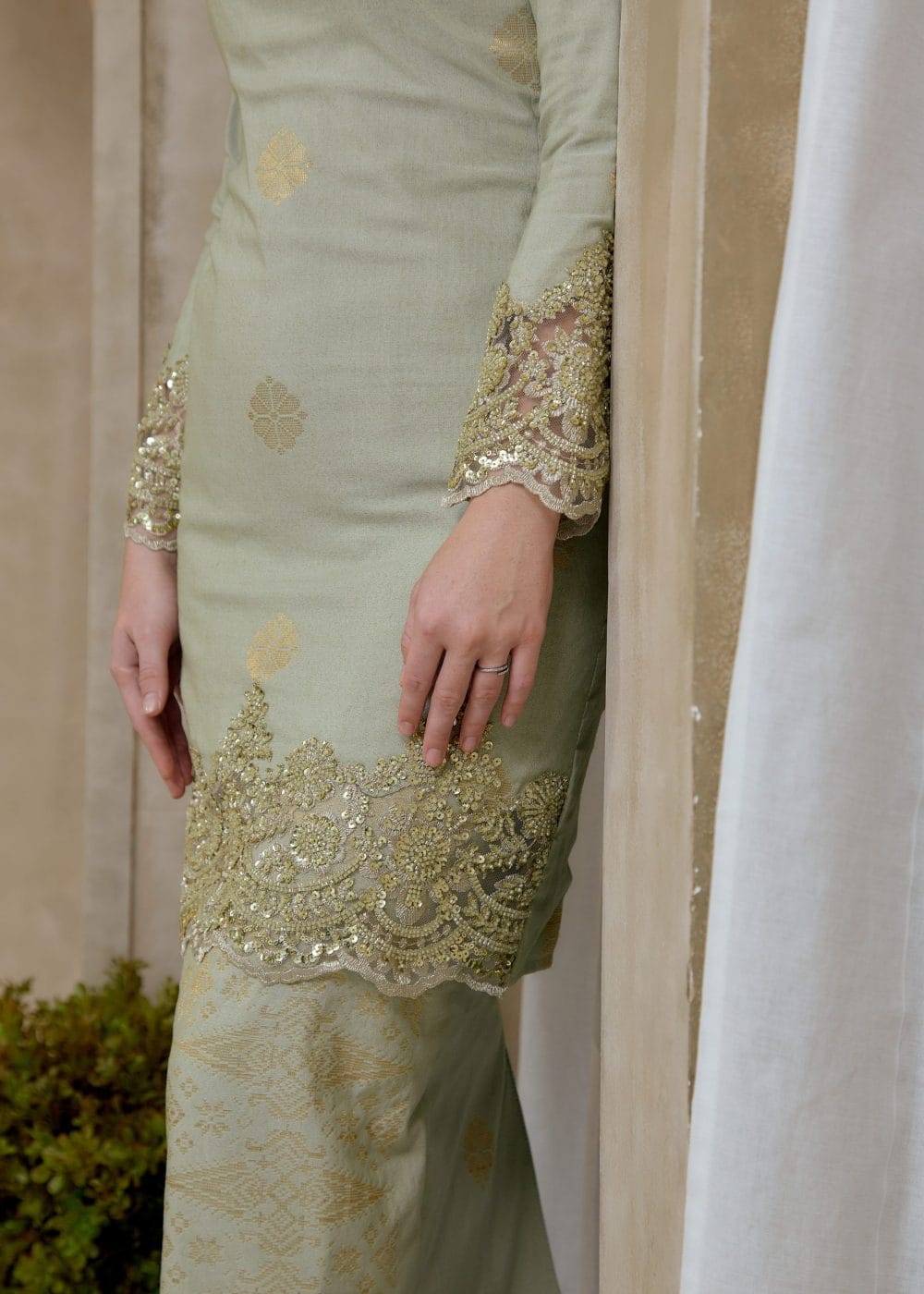 Seroja Songket Kurung in Sage Green
