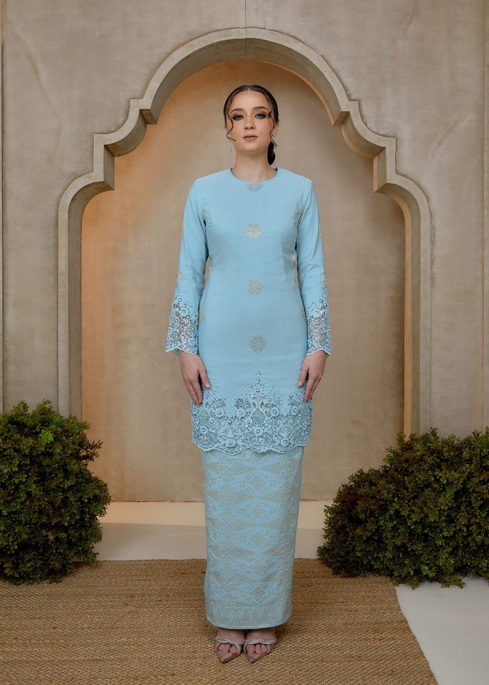 Seroja Songket Kurung in Aqua Blue