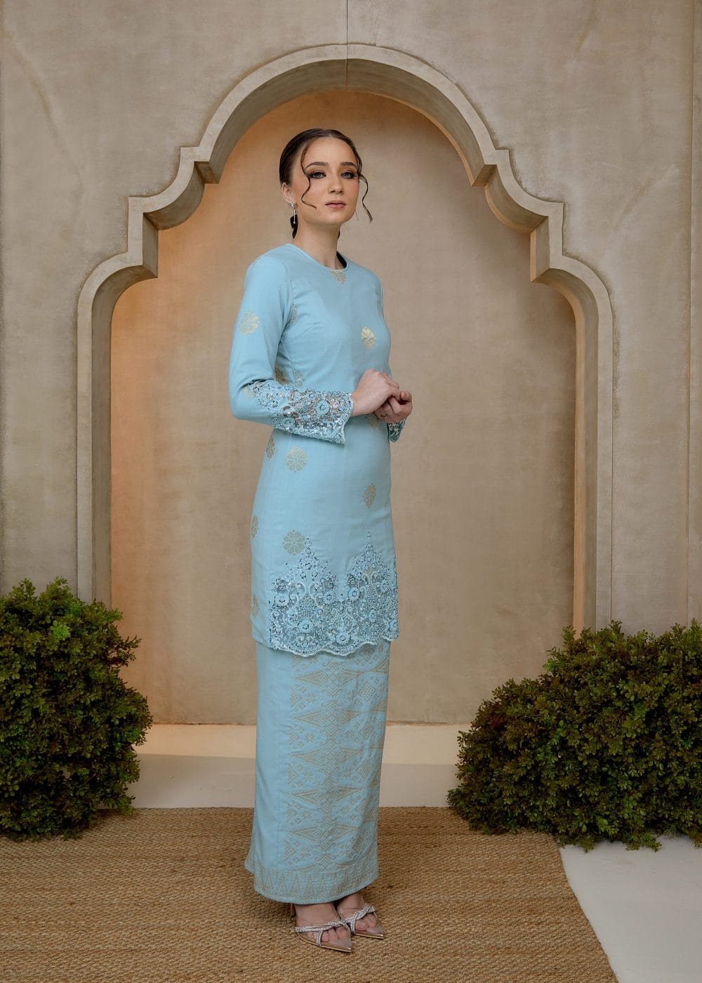Seroja Songket Kurung in Aqua Blue