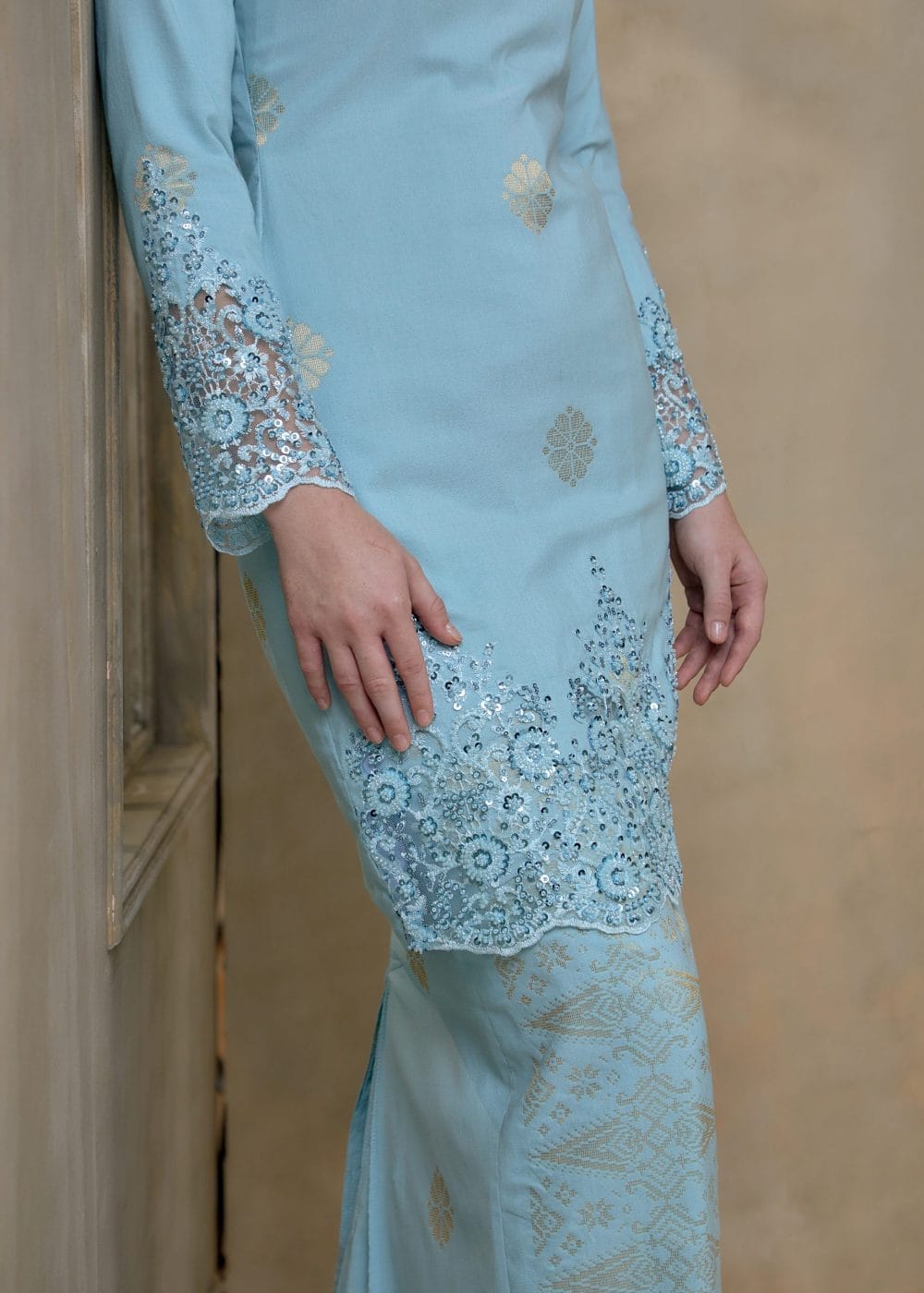 Seroja Songket Kurung in Aqua Blue
