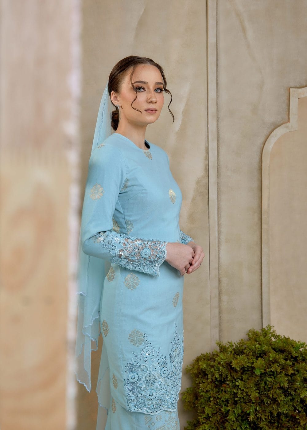Seroja Songket Kurung in Aqua Blue