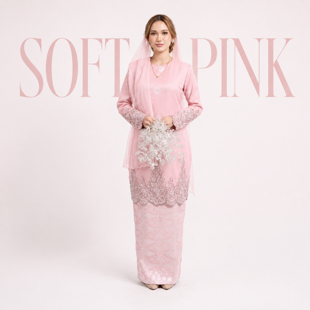 Seroja Songket Kurung in Soft Pink